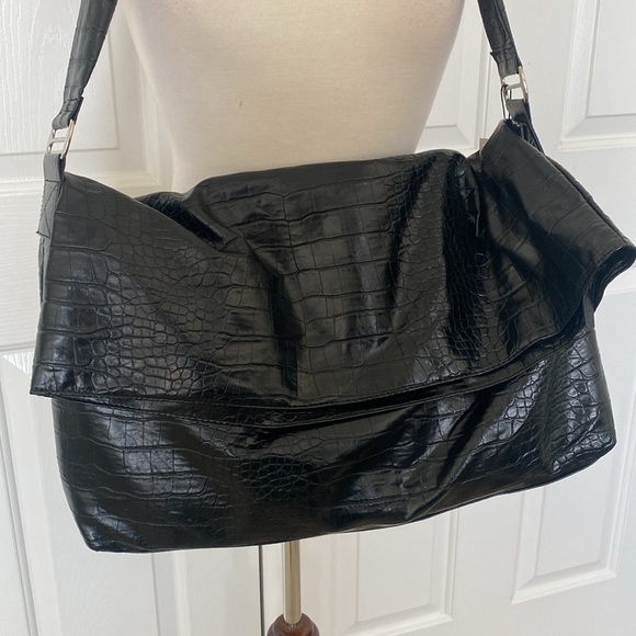 Zara Vegan Leather Black Croc Tote Bag New - Picture 2 of 11